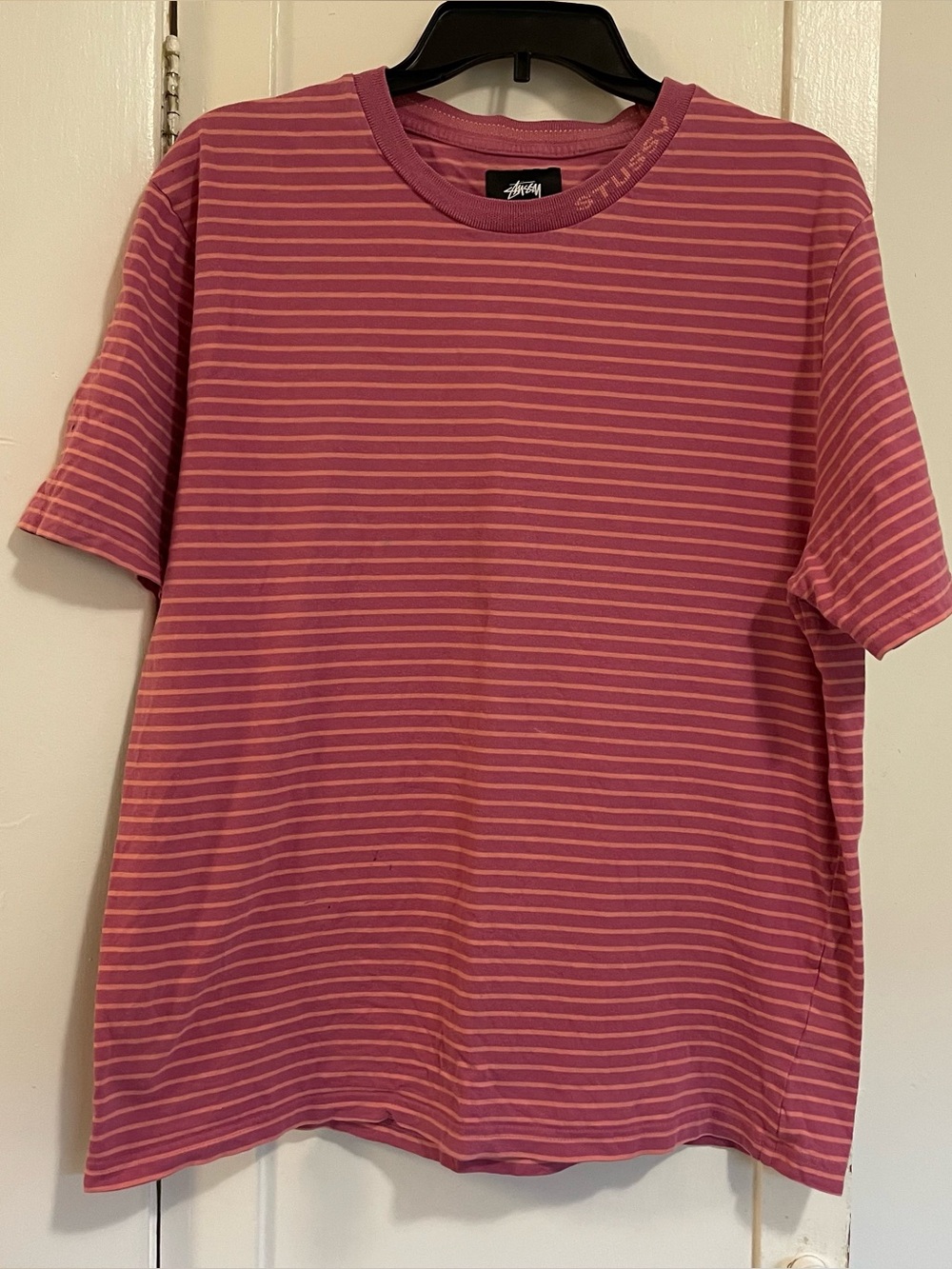 Stussy Pink Striped Short-Sleeve Crew Tee
